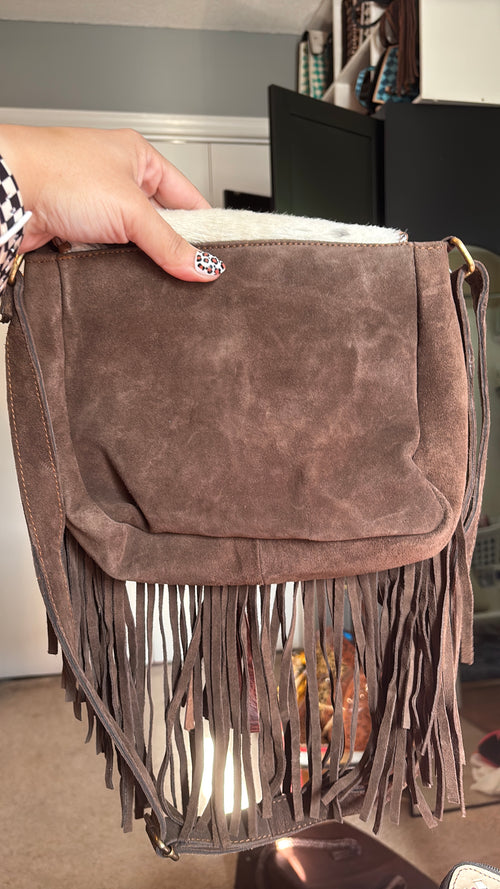 Cowhide and suede boho crossbody bag